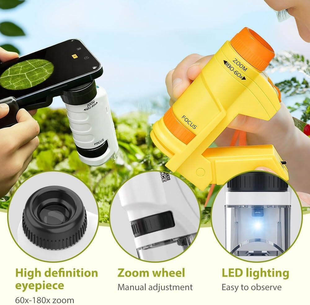Kids Little Scientist Portable Handheld Microscope, LED Illuminated STEM Educational Toy, Biological Specimen Magnifier For Student Science Experiments