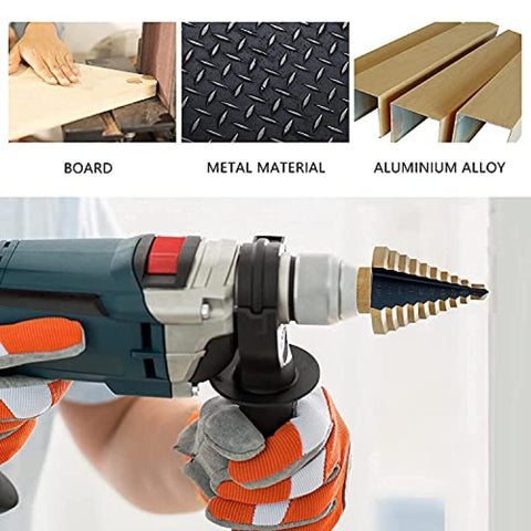 5-Piece Inch Step Drill Bit Set, Triangle Pagoda Drill, Titanium Coated Tapered Drill Hole Cutter  50Size High Speed Steel (HSS) Drill Bit Set with Aluminum Storage Case