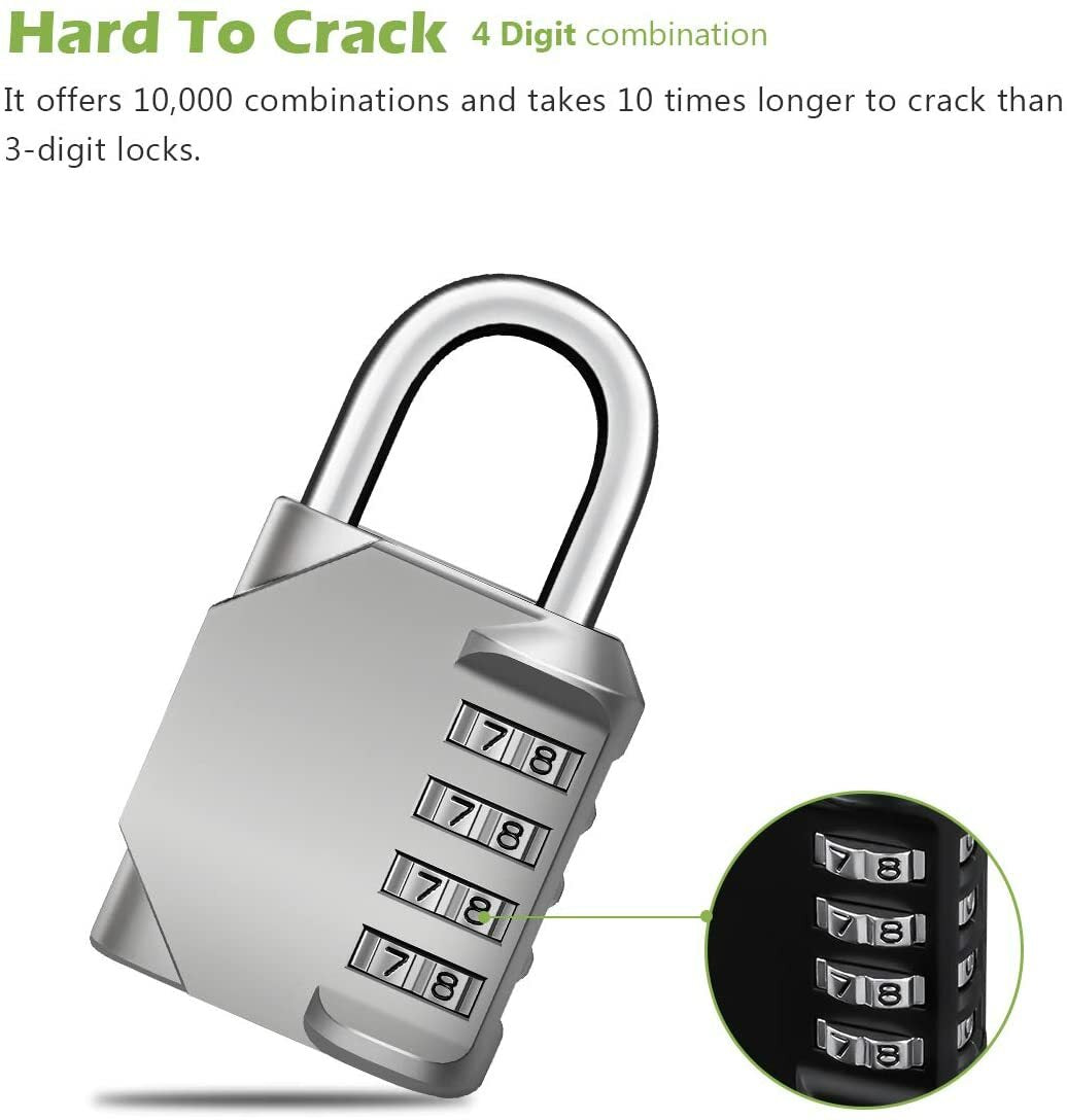 Combination-Lock 4 Digit Outdoor Waterproof Padlock, Heavy Duty Security Lock for Gate, Locker, Hasp, Fence, Shed, Garage and Outdoor Use