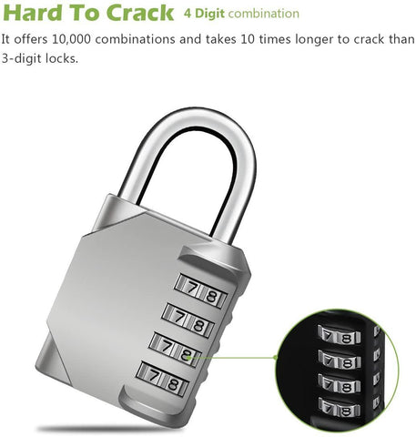 Combination-Lock 4 Digit Outdoor Waterproof Padlock, Heavy Duty Security Lock for Gate, Locker, Hasp, Fence, Shed, Garage and Outdoor Use