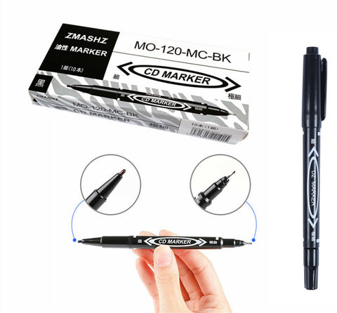 10 Pack Black Oil Based Permanent Markers, Waterproof Fade Resistant Quick Dry Fine Tip Writing Pens for Multi-Surface Use