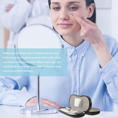 2 in 1 Double Sided Portable Contact Lens Case and Glasses Case, Dual Use Design with Built-in Mirror, Tweezer and Contact Solution Bottle, Leak Proof Daily Glasses and Contact Case for Travel Home