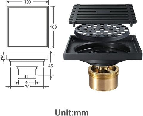 AU  Deodorant Floor Drain Grate Shower Square Bathroom Waste Drain Quality Brass
