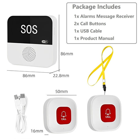 Multifunctional Emergency Panic Button, Wi-Fi Smart Wireless Caregiver Pager Emergency Help for the Elderly/Patients, Remote Monitoring Response
