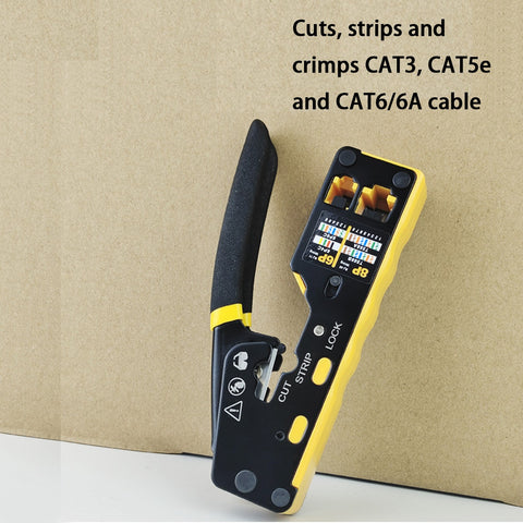 Pass-Thru RJ45 Ratcheting Compact Crimp Tool Cat6/Cat6a Ethernet Crimper Crimp Pliers for 8-Pin Modular Plugs with Wire Stripper