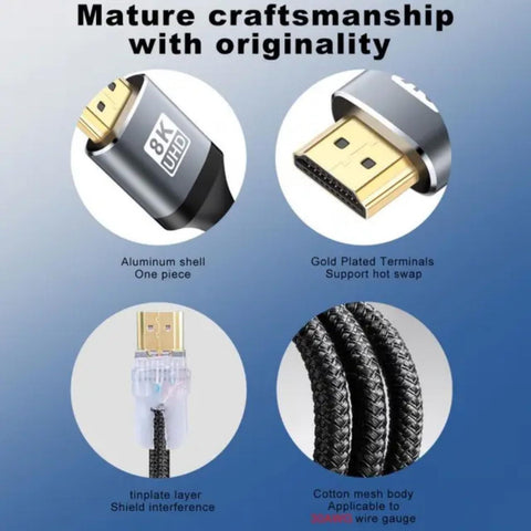 High-Speed 8K HDMI 2.1 Cable, 48Gbps Braided Nylon Cord, Supports 8K 60Hz 4K 120Hz 2K 144Hz, Compatible with HDTV/Laptop/Blu-ray/Monitor