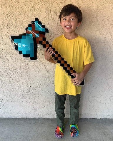 4X Inflatable Weapon- Pixel Craft Sword,Axe, Minecraft Video Action Figure Props Fun Party Favors for Kids Birthday Cosplay Outdoor Activity Gift Set
