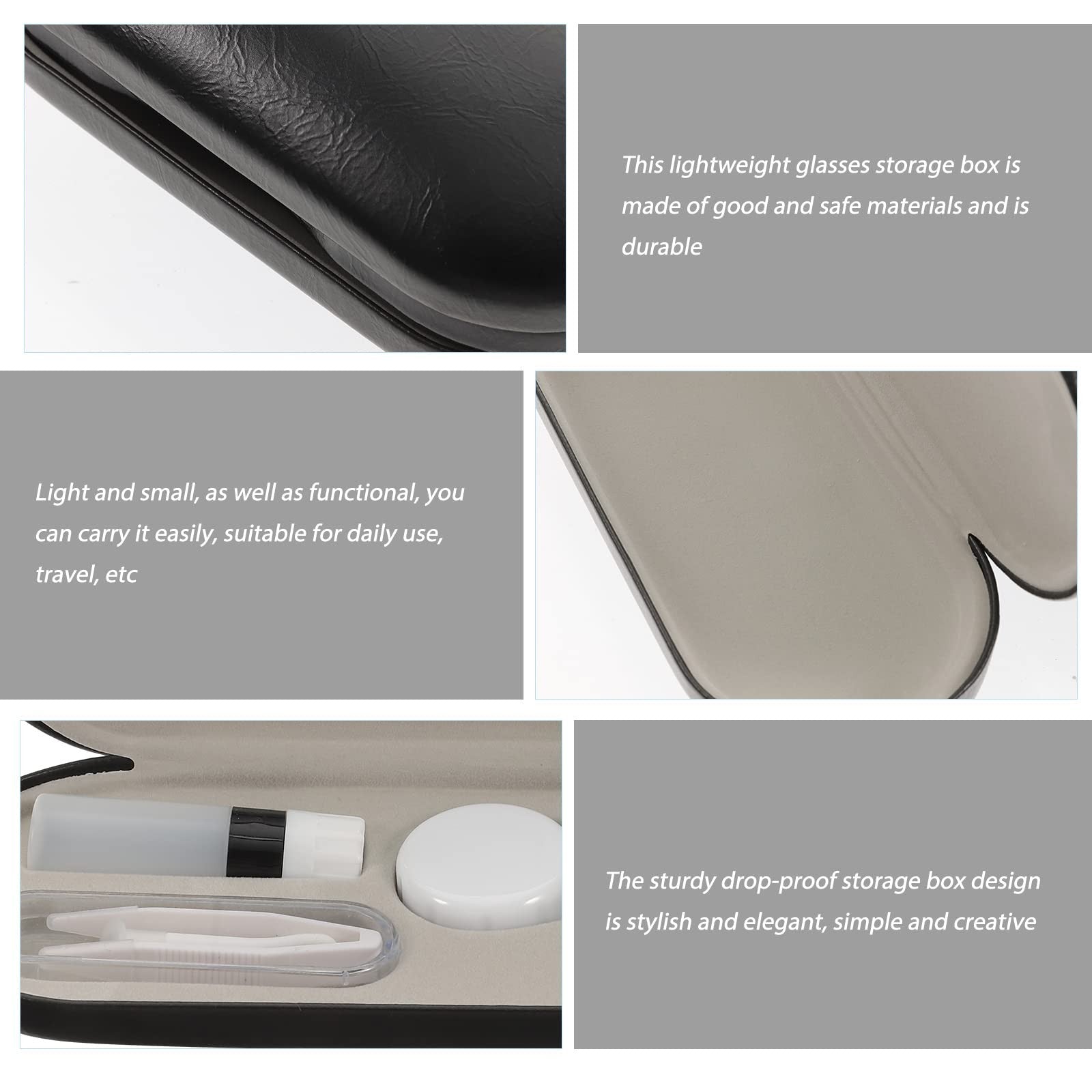 2 in 1 Double Sided Portable Contact Lens Case and Glasses Case, Dual Use Design with Built-in Mirror, Tweezer and Contact Solution Bottle, Leak Proof Daily Glasses and Contact Case for Travel Home