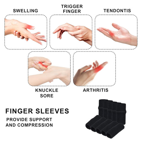 10 Finger Sleeve Protectors and Thumb Support Braces, Elastic and Breathable Sports Protection  Daily Hand Care, Comfortable Fit and Non Stuffy