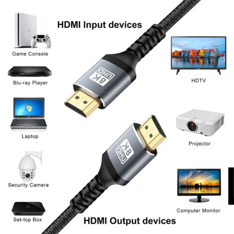 High-Speed 8K HDMI 2.1 Cable, 48Gbps Braided Nylon Cord, Supports 8K 60Hz 4K 120Hz 2K 144Hz, Compatible with HDTV/Laptop/Blu-ray/Monitor