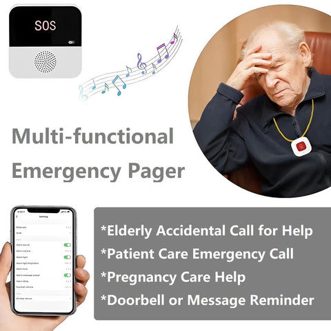 Multifunctional Emergency Panic Button, Wi-Fi Smart Wireless Caregiver Pager Emergency Help for the Elderly/Patients, Remote Monitoring Response
