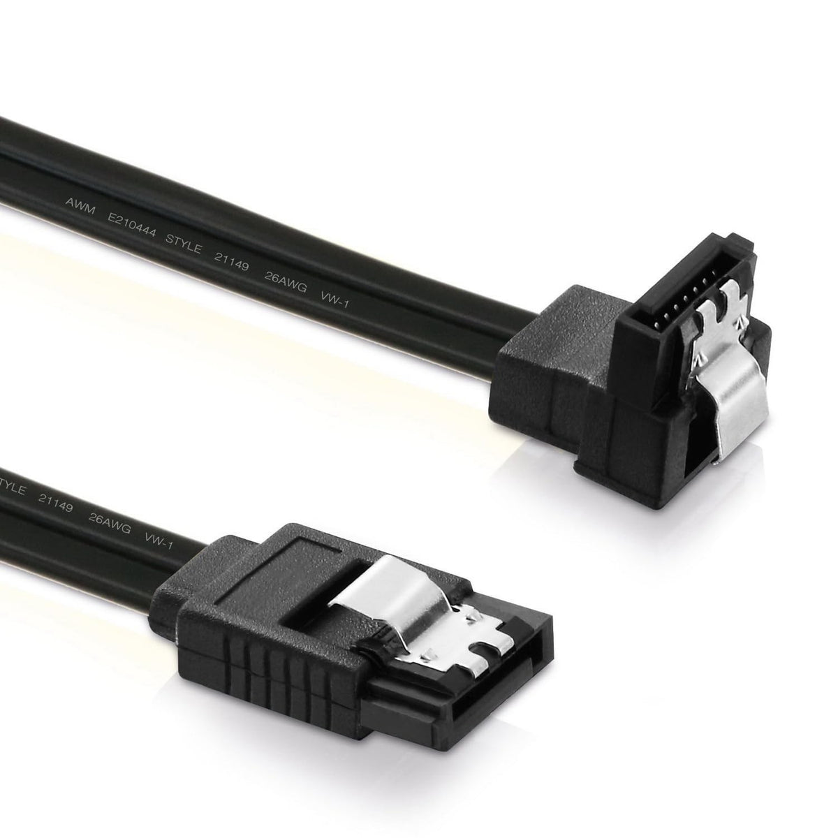 4pack SATA III Cables (6Gb/s) – 30cm. These Data Cables Support 6Gbit/s and Feature an L-Shaped Connector. Designed for Connecting Hard Drives, SSDs, or Hard disks to The Motherboard.Black