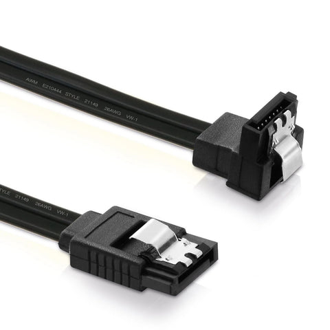 4pack SATA III Cables (6Gb/s) – 30cm. These Data Cables Support 6Gbit/s and Feature an L-Shaped Connector. Designed for Connecting Hard Drives, SSDs, or Hard disks to The Motherboard.Black