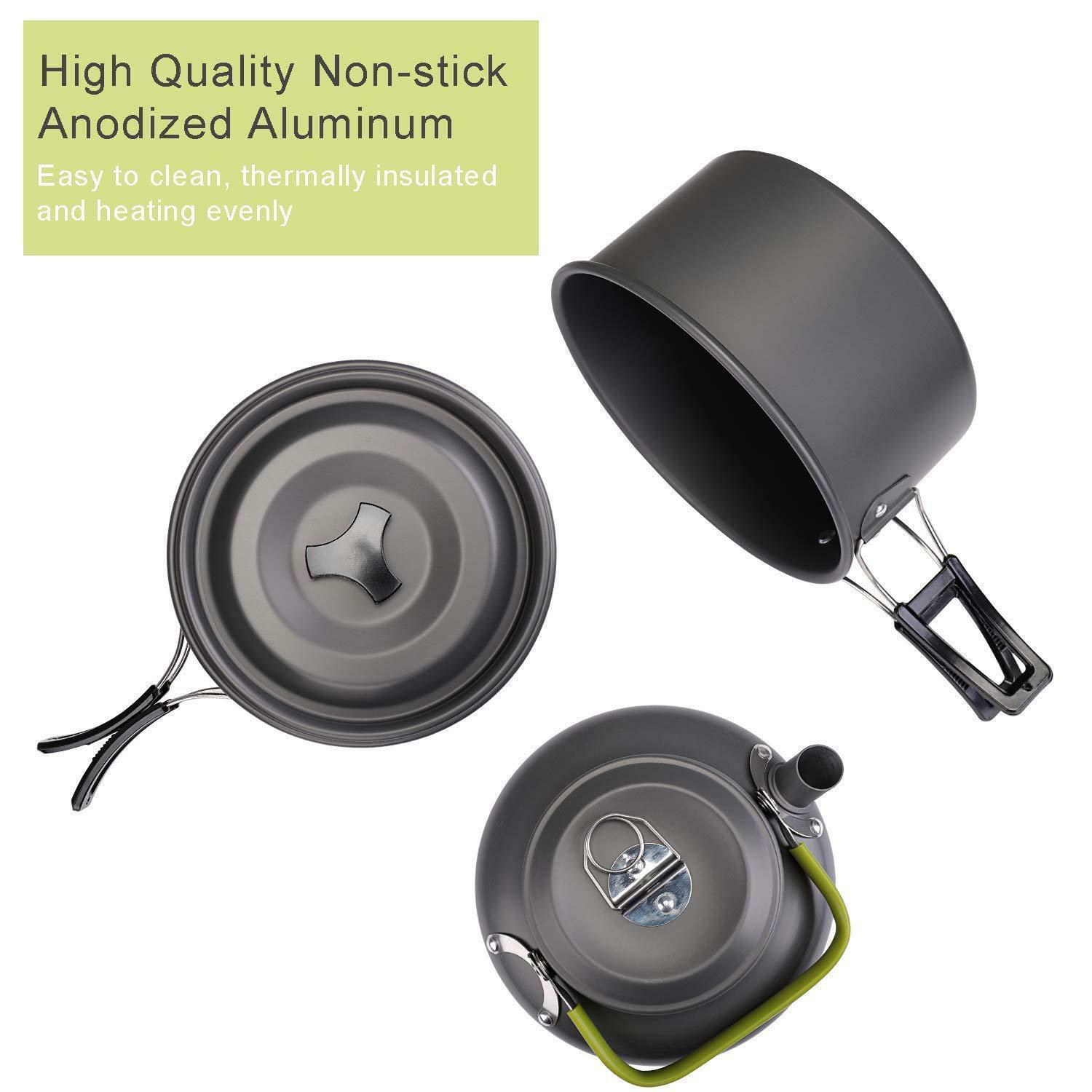 Camp Cookware- Pots/Pans/Kettle,Cooking Set for 2-3 People Hiking Picnic Fishing, Lightweight Aluminum, Portable Outdoor Cookware for Camping, Backpacking and Travel
