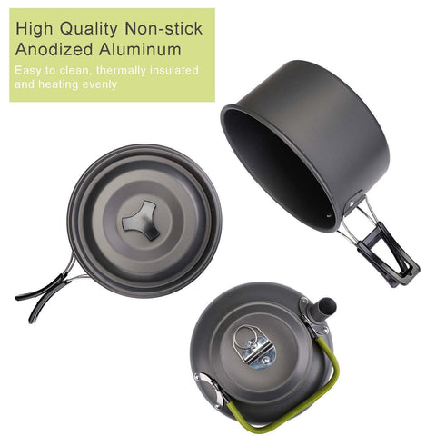 Camp Cookware- Pots/Pans/Kettle,Cooking Set for 2-3 People Hiking Picnic Fishing, Lightweight Aluminum, Portable Outdoor Cookware for Camping, Backpacking and Travel