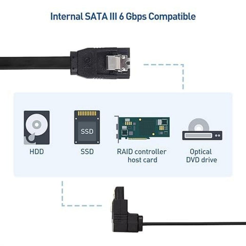 4pack SATA III Cables (6Gb/s) – 30cm. These Data Cables Support 6Gbit/s and Feature an L-Shaped Connector. Designed for Connecting Hard Drives, SSDs, or Hard disks to The Motherboard.Black