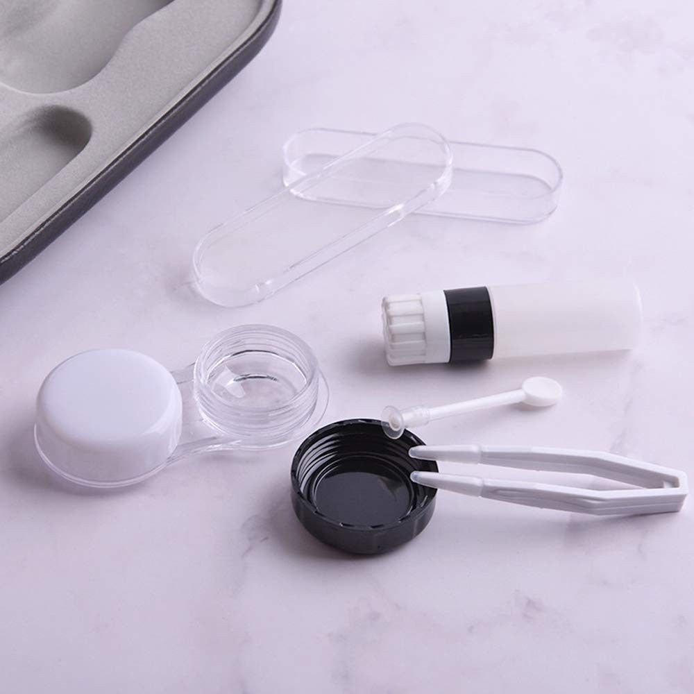 2 in 1 Double Sided Portable Contact Lens Case and Glasses Case, Dual Use Design with Built-in Mirror, Tweezer and Contact Solution Bottle, Leak Proof Daily Glasses and Contact Case for Travel Home