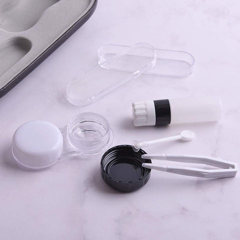 2 in 1 Double Sided Portable Contact Lens Case and Glasses Case, Dual Use Design with Built-in Mirror, Tweezer and Contact Solution Bottle, Leak Proof Daily Glasses and Contact Case for Travel Home