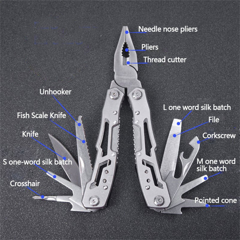 14-In-1 Multitool with Safety Locking, Stainless Steel Pliers, Folding Knife Kit