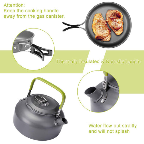 Camp Cookware- Pots/Pans/Kettle,Cooking Set for 2-3 People Hiking Picnic Fishing, Lightweight Aluminum, Portable Outdoor Cookware for Camping, Backpacking and Travel
