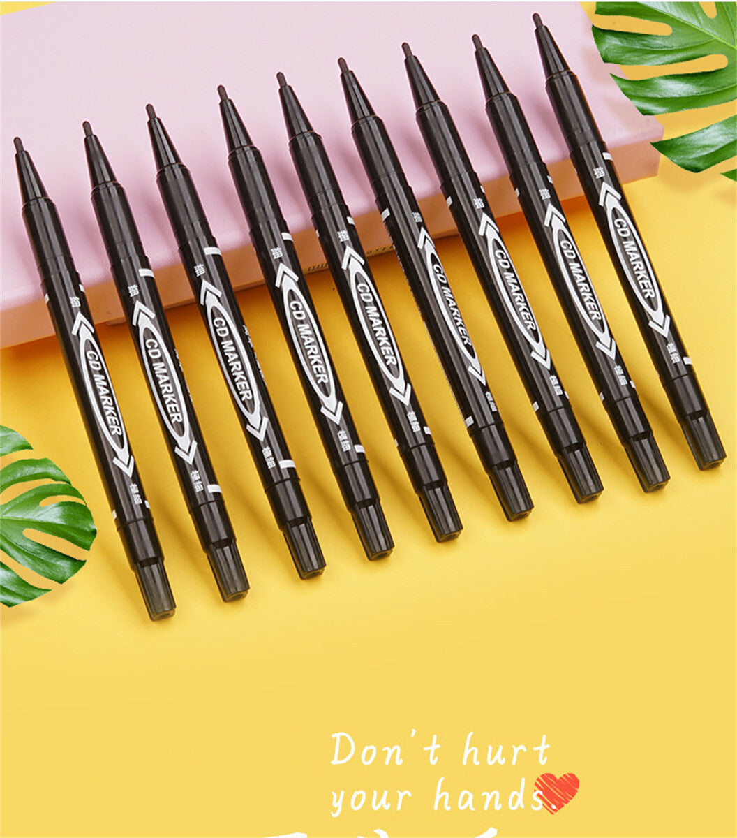 10 Pack Black Oil Based Permanent Markers, Waterproof Fade Resistant Quick Dry Fine Tip Writing Pens for Multi-Surface Use