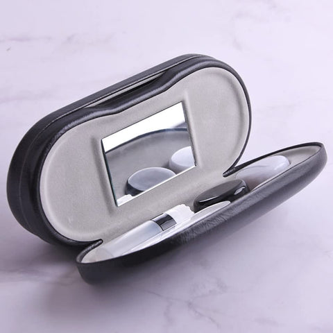 2 in 1 Double Sided Portable Contact Lens Case and Glasses Case, Dual Use Design with Built-in Mirror, Tweezer and Contact Solution Bottle, Leak Proof Daily Glasses and Contact Case for Travel Home