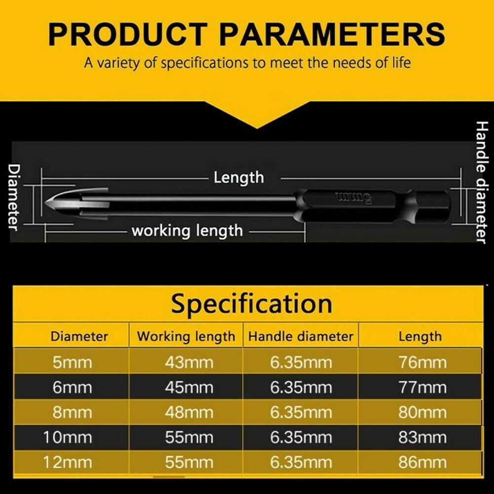 5 6 8 10 12mm Multi-Material Tile Drill Bits for Ceramic Porcelain Granite Marbl