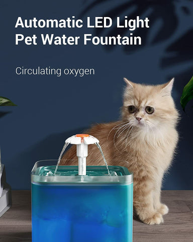 Pet Water Fountain for Cats Dogs, 2L Ultra Quiet Automatic LED Drinking Fountain, Healthy Circulating Water, Easy Clean for Indoor Pets