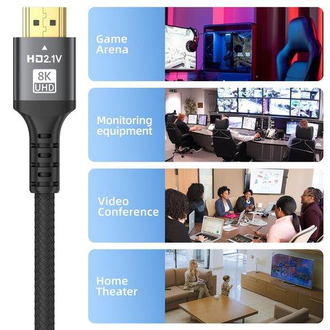 High-Speed 8K HDMI 2.1 Cable, 48Gbps Braided Nylon Cord, Supports 8K 60Hz 4K 120Hz 2K 144Hz, Compatible with HDTV/Laptop/Blu-ray/Monitor