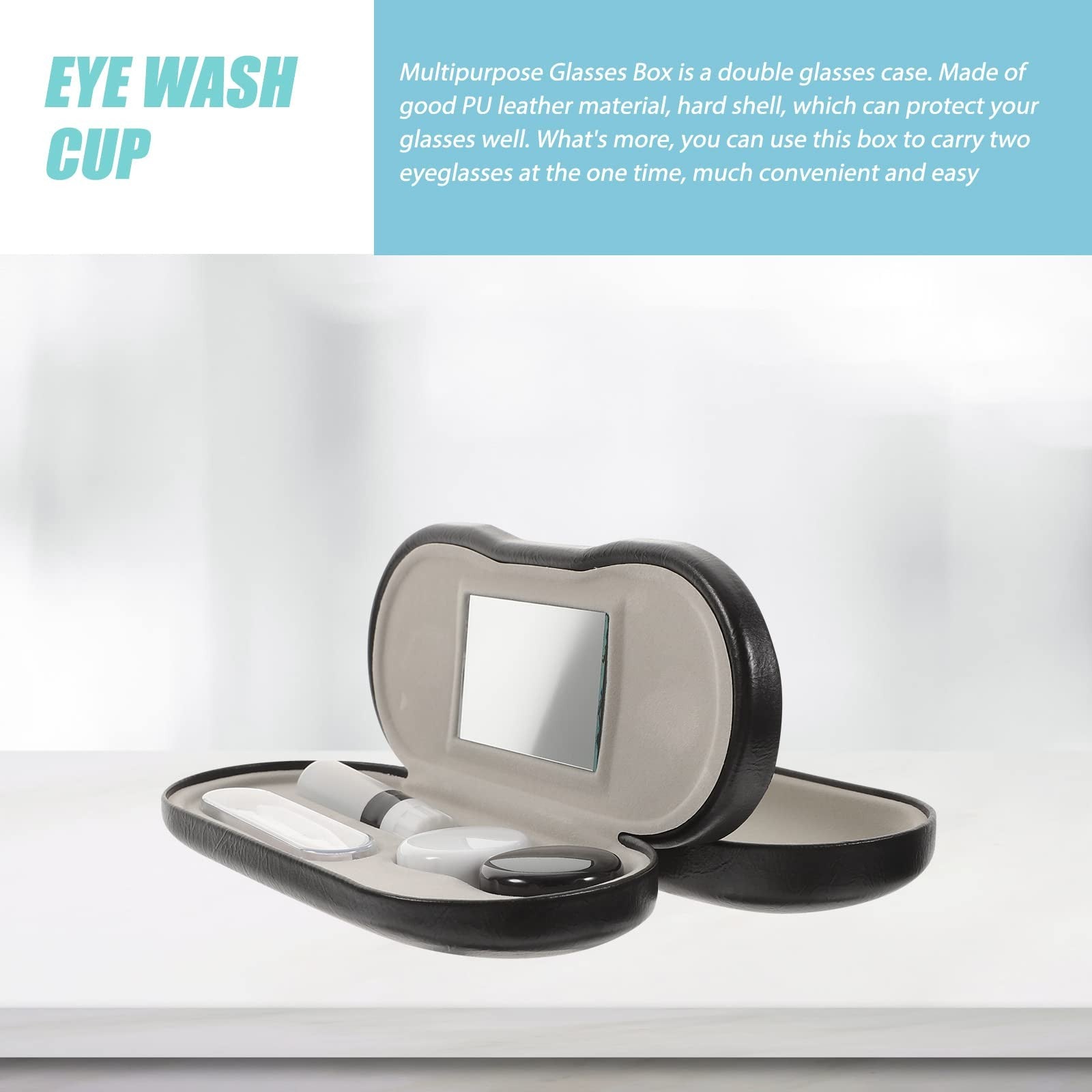 2 in 1 Double Sided Portable Contact Lens Case and Glasses Case, Dual Use Design with Built-in Mirror, Tweezer and Contact Solution Bottle, Leak Proof Daily Glasses and Contact Case for Travel Home