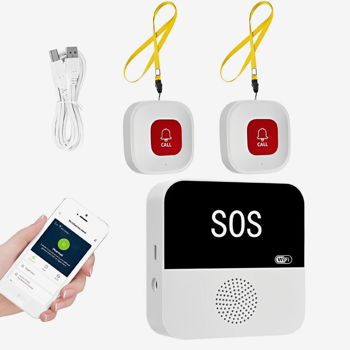 Multifunctional Emergency Panic Button, Wi-Fi Smart Wireless Caregiver Pager Emergency Help for the Elderly/Patients, Remote Monitoring Response