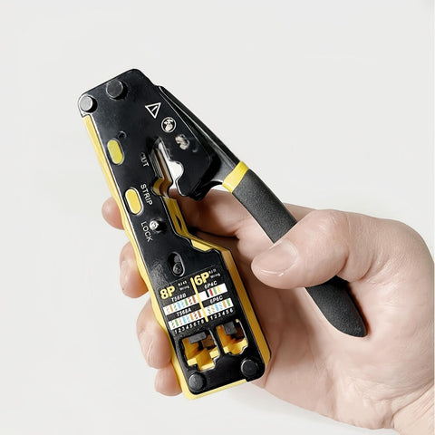 Pass-Thru RJ45 Ratcheting Compact Crimp Tool Cat6/Cat6a Ethernet Crimper Crimp Pliers for 8-Pin Modular Plugs with Wire Stripper