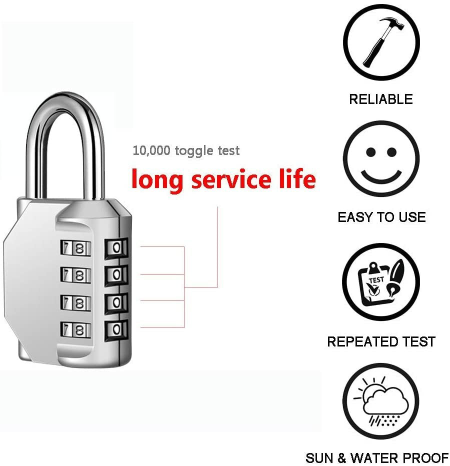 Combination-Lock 4 Digit Outdoor Waterproof Padlock, Heavy Duty Security Lock for Gate, Locker, Hasp, Fence, Shed, Garage and Outdoor Use