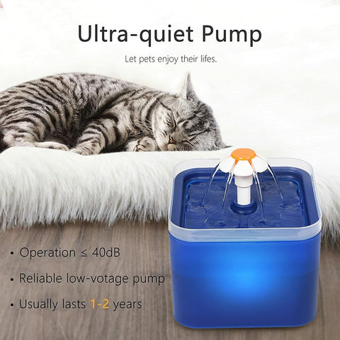 Pet Water Fountain for Cats Dogs, 2L Ultra Quiet Automatic LED Drinking Fountain, Healthy Circulating Water, Easy Clean for Indoor Pets