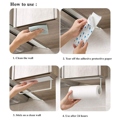 Stainless Steel Wall Mount Paper Towel Holder, No Drill Kitchen Towel Rack with Heavy Duty 3M Adhesive Tape