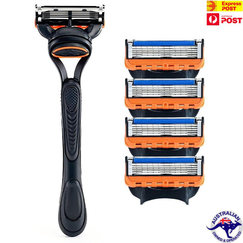 Men's Hybrid 4-Blade Safety Razor Set (Includes 1 Handle + 4 Cartridges)