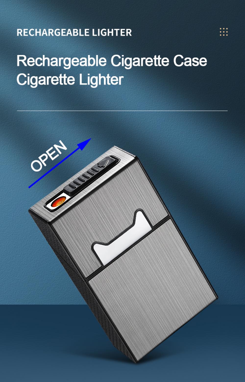 2 in 1 USB Rechargeable Cigarette Case with Flameless Windproof Lighter, Magnetic Closure Aluminum Alloy 20-Cig Holder