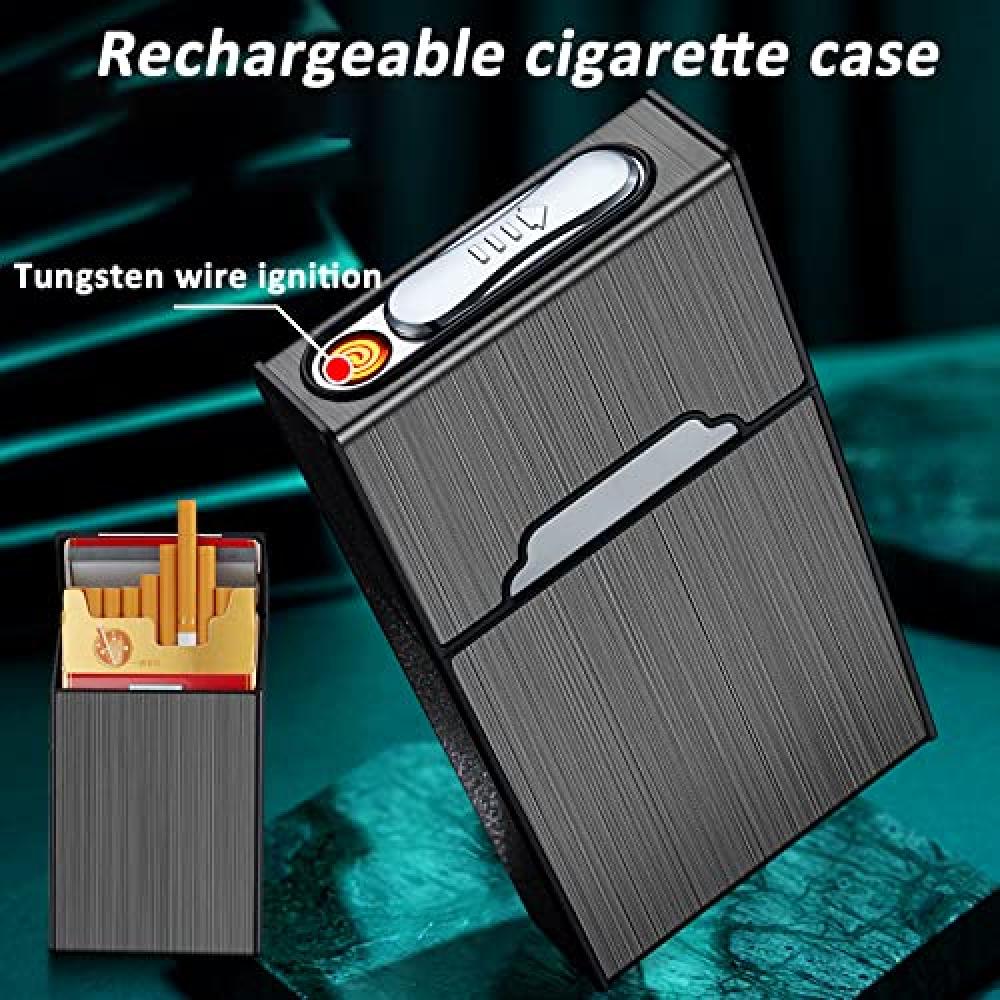 2 in 1 USB Rechargeable Cigarette Case with Flameless Windproof Lighter, Magnetic Closure Aluminum Alloy 20-Cig Holder