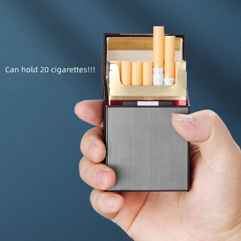 2 in 1 USB Rechargeable Cigarette Case with Flameless Windproof Lighter, Magnetic Closure Aluminum Alloy 20-Cig Holder