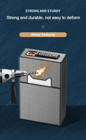 2 in 1 USB Rechargeable Cigarette Case with Flameless Windproof Lighter, Magnetic Closure Aluminum Alloy 20-Cig Holder