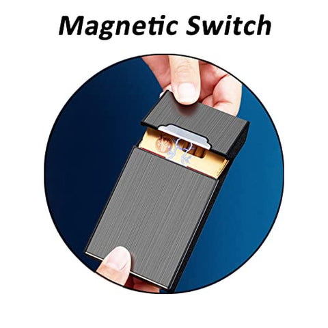 2 in 1 USB Rechargeable Cigarette Case with Flameless Windproof Lighter, Magnetic Closure Aluminum Alloy 20-Cig Holder