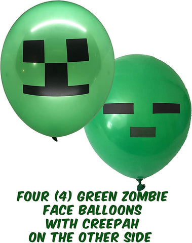 20Pack Pixel Miner Crafting Style Gamer Birthday Party Balloons, Double Sided 12" Latex Balloons -MINE CRAFT, MINECRAFT Video Gamer Party Supplies