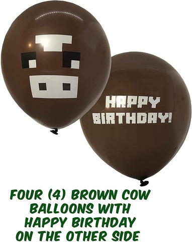 20Pack Pixel Miner Crafting Style Gamer Birthday Party Balloons, Double Sided 12" Latex Balloons -MINE CRAFT, MINECRAFT Video Gamer Party Supplies