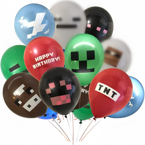 20Pack Pixel Miner Crafting Style Gamer Birthday Party Balloons, Double Sided 12" Latex Balloons -MINE CRAFT, MINECRAFT Video Gamer Party Supplies