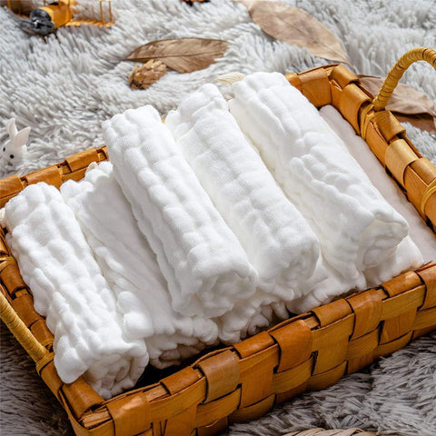 Baby Muslin Washcloths- Natural Muslin Cotton Baby Wipes - Soft Newborn Baby Face Towel for Sensitive Skin- Baby Registry as Shower Gift, 10 Pack 10x10 inches (White)