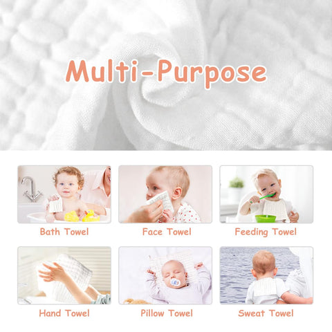 Baby Muslin Washcloths- Natural Muslin Cotton Baby Wipes - Soft Newborn Baby Face Towel for Sensitive Skin- Baby Registry as Shower Gift, 10 Pack 10x10 inches (White)