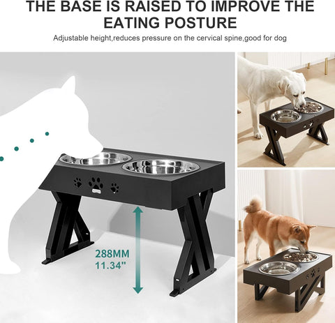 Elevated Dog Bowls Adjustable Raised Dog Bowl with 2 Stainless Steel Dog Bowls for Food and Water, Adjusts to 3 Heights Stand Non-Slip Pets Feeder Bowls Dish for Large Medium Small Dogs and Cats
