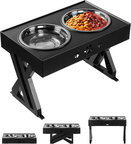 Elevated Dog Bowls Adjustable Raised Dog Bowl with 2 Stainless Steel Dog Bowls for Food and Water, Adjusts to 3 Heights Stand Non-Slip Pets Feeder Bowls Dish for Large Medium Small Dogs and Cats