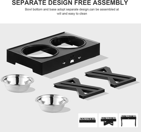 Elevated Dog Bowls Adjustable Raised Dog Bowl with 2 Stainless Steel Dog Bowls for Food and Water, Adjusts to 3 Heights Stand Non-Slip Pets Feeder Bowls Dish for Large Medium Small Dogs and Cats