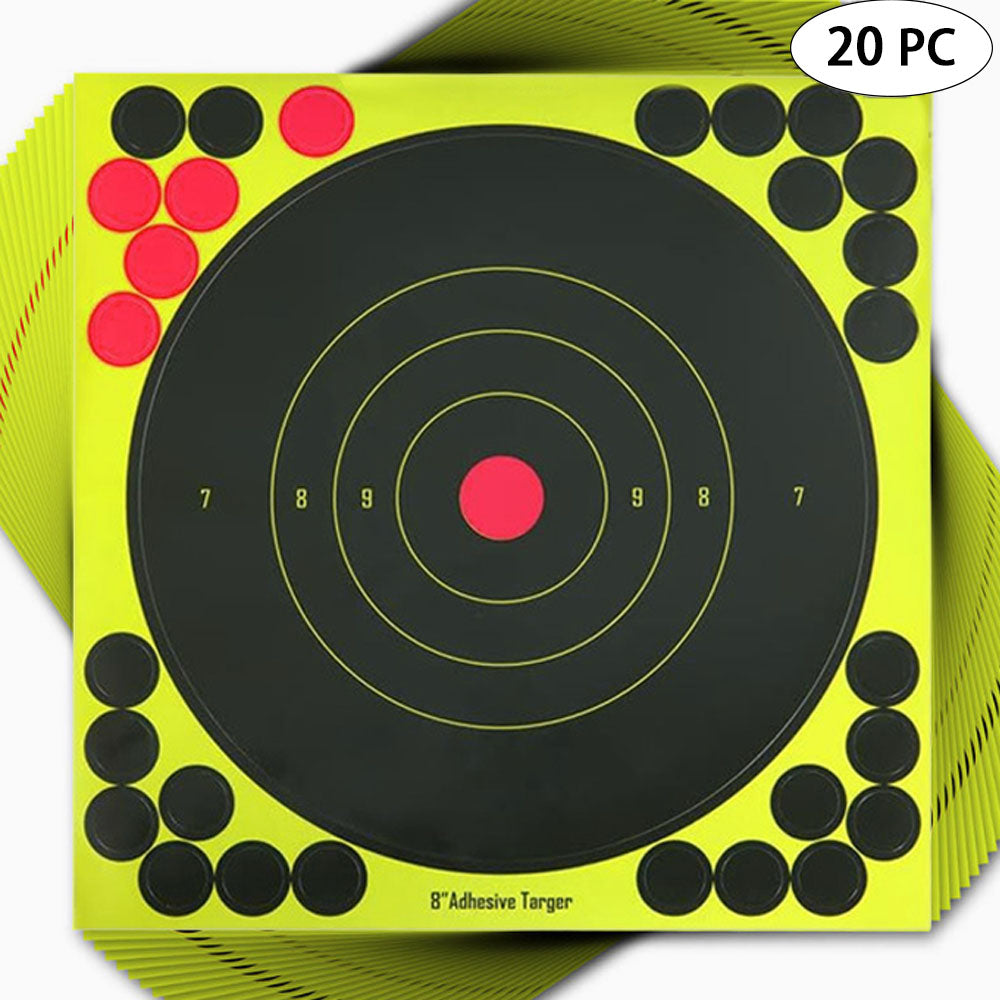 Splatter Shooting Target Stickers Self Adhesive Reactive Paper Targets with High Visibility Impact Marks for Airsoft, BB Gun, Rifle, Archery, Pistol Indoor Outdoor Range Practice 8" 20-Pack